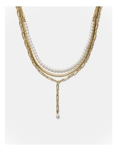 Stacked Lariat Necklace in Gold