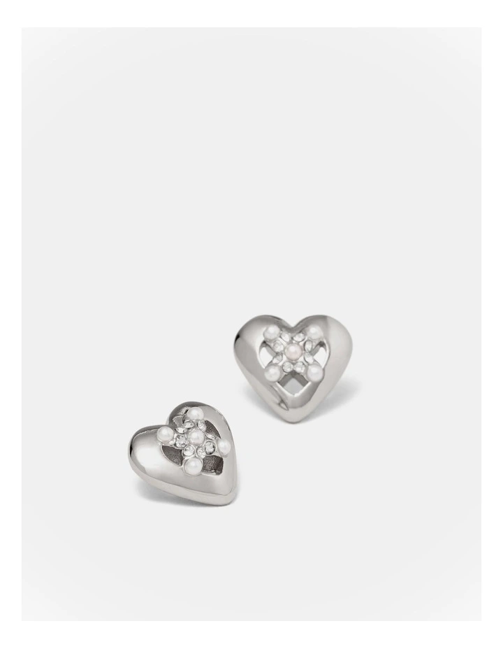 Classic Heart Stud Earrings in Silver image 3