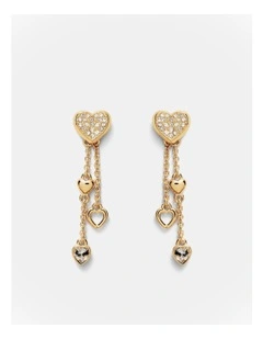 Lovely Heart Drop Earrings in Gold