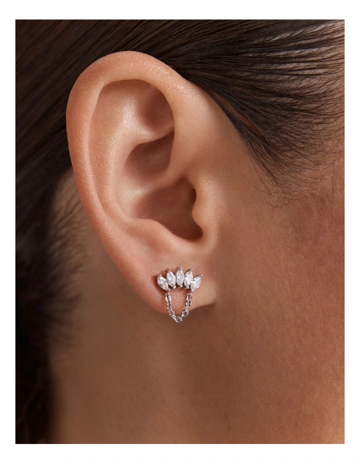 Flock Chain Stud Earrings in Silver image 2