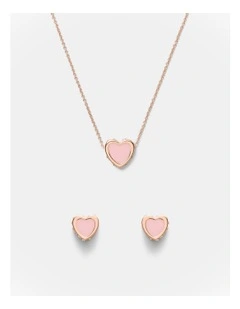 Lover Heart Earrings And Necklace Set in Pink