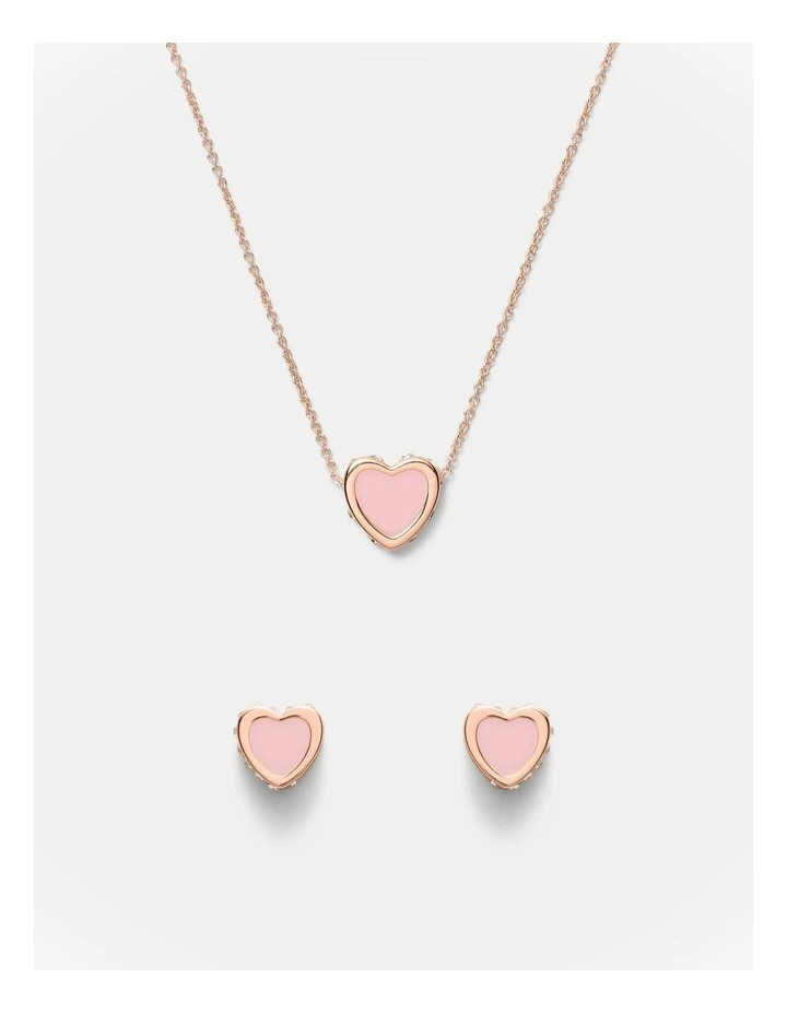 Lover Heart Earrings And Necklace Set in Pink image 1