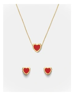 Lover Heart Earrings And Necklace Set in Red