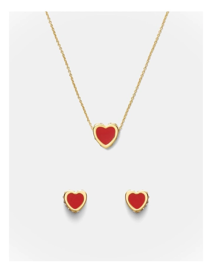 Lover Heart Earrings And Necklace Set in Red image 1