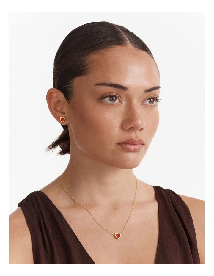 Lover Heart Earrings And Necklace Set in Red image 2