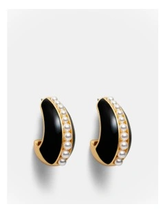 Costal Pearl Hoop Earrings in Black