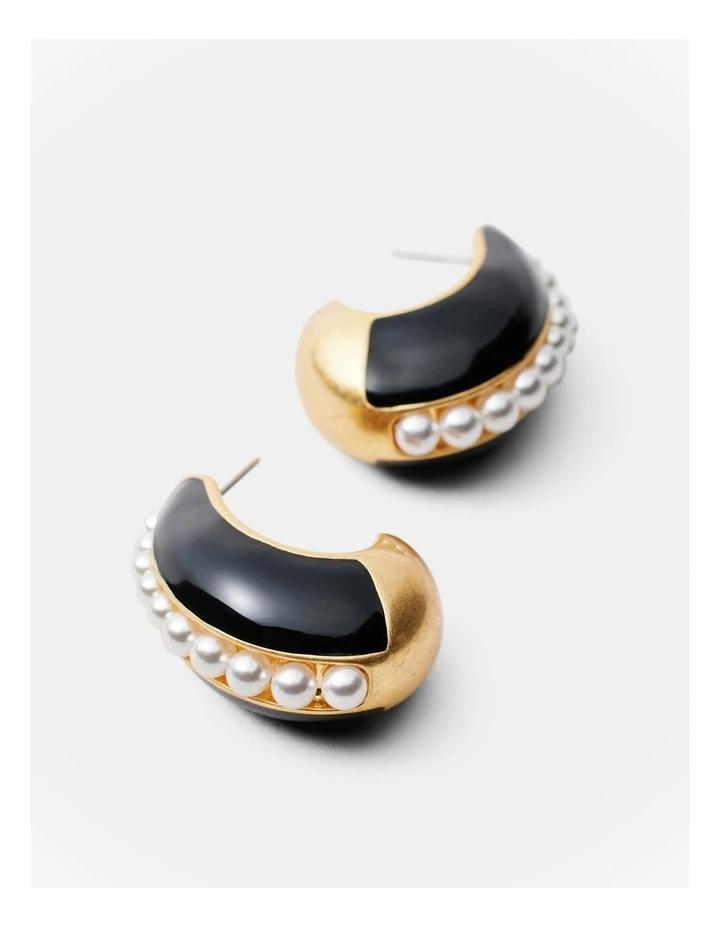 Costal Pearl Hoop Earrings in Black image 3