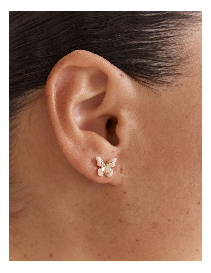 Butterfly Enamel Earrings in Petal image 2