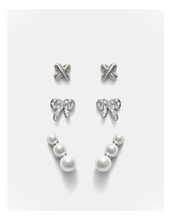 Bow Stud Earrings Set in Silver