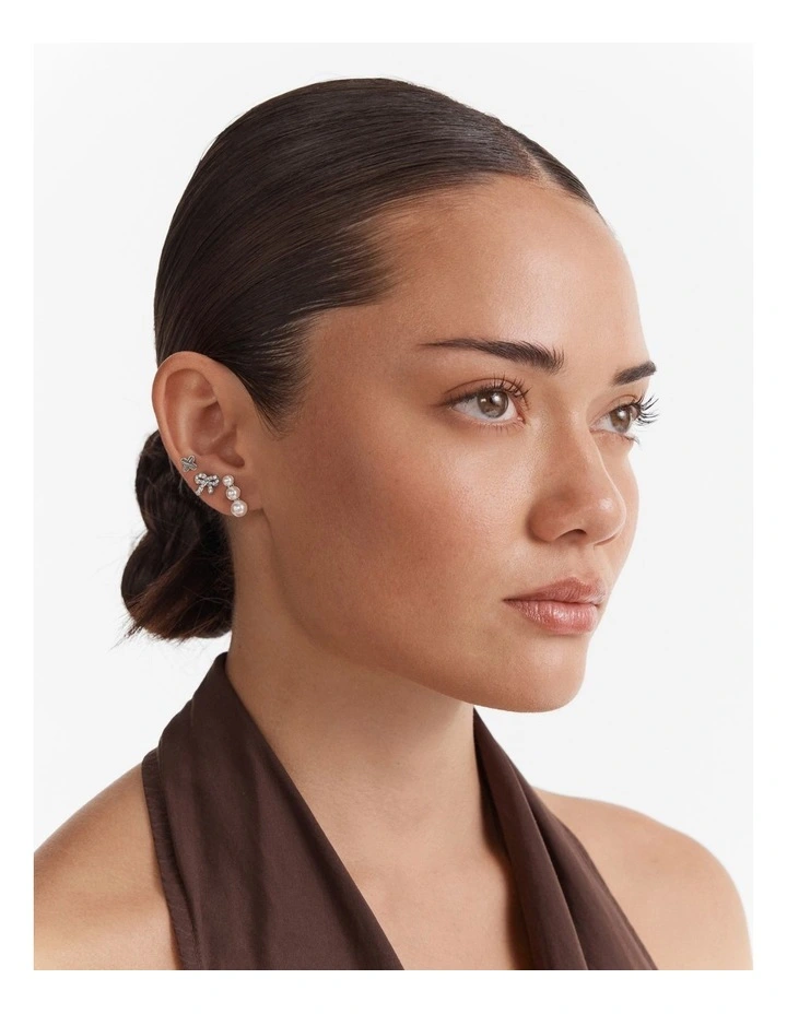 Bow Stud Earrings Set in Silver image 2