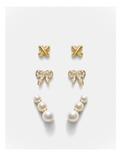 Bow Stud Earrings Set in Gold