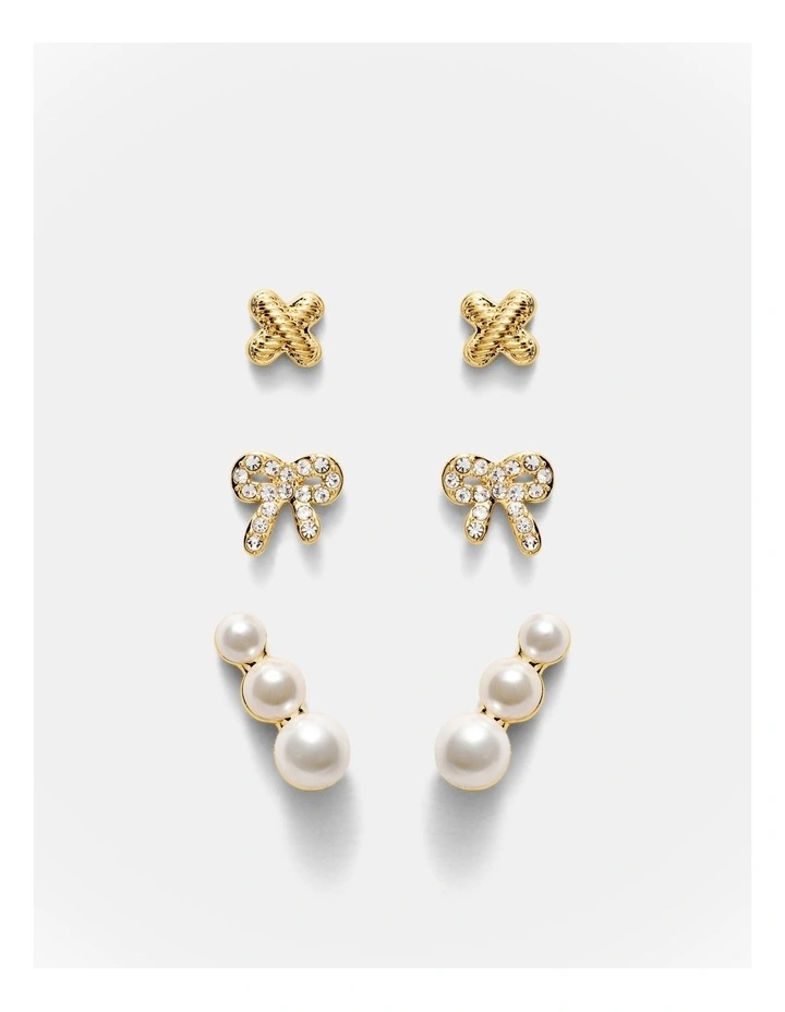 Bow Stud Earrings Set in Gold image 1