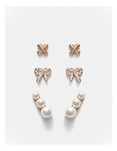 Bow Stud Earrings Set in Rose Gold