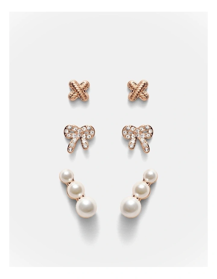Bow Stud Earrings Set in Rose Gold image 1