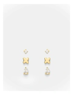 Cubic Zirconia Stud Earrings Set in Gold