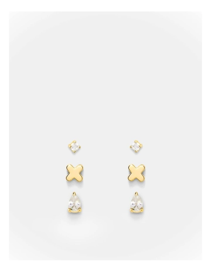 Cubic Zirconia Stud Earrings Set in Gold image 1