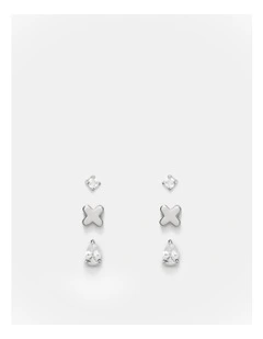 Cubic Zirconia Stud Earrings Set in Silver