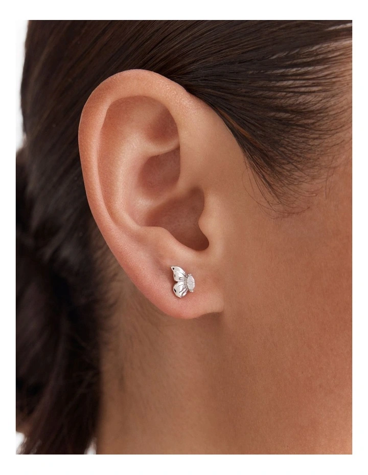 Butterfly Stud Earrings in Silver image 2