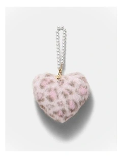 Pearl Heart Bag Charm in Pink Leopard