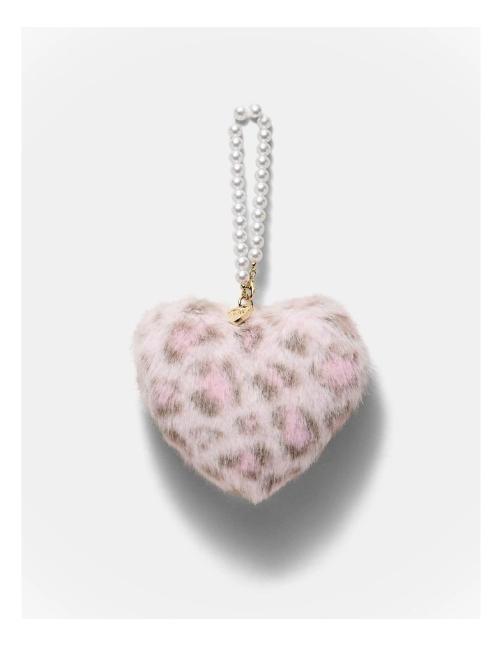 Pearl Heart Bag Charm in Pink Leopard image 1