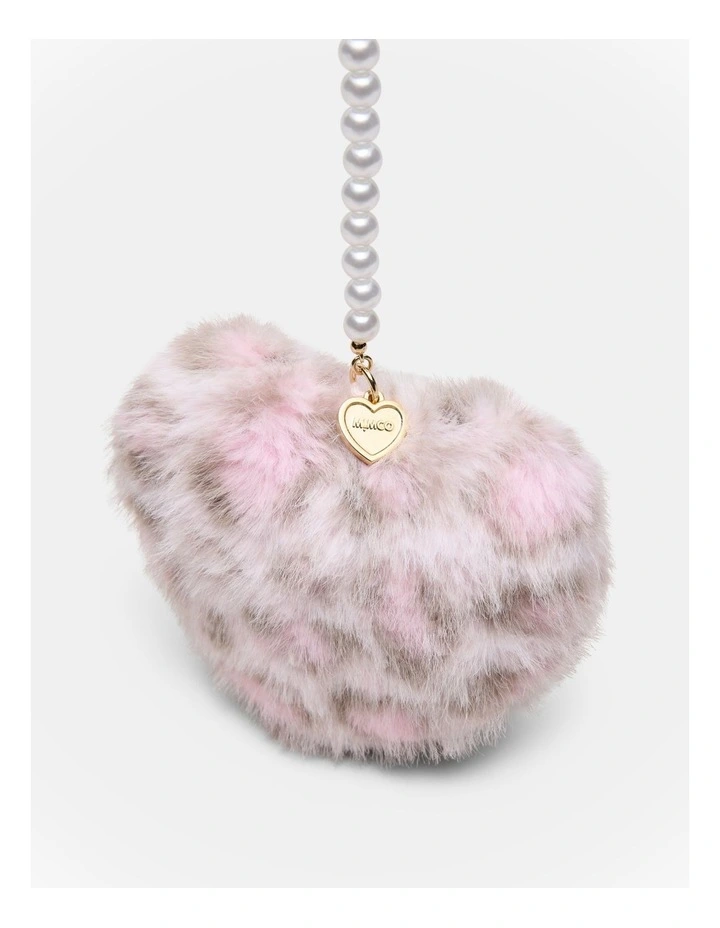 Pearl Heart Bag Charm in Pink Leopard image 3