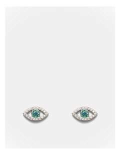 Evil Eye Stud Earrings in Silver