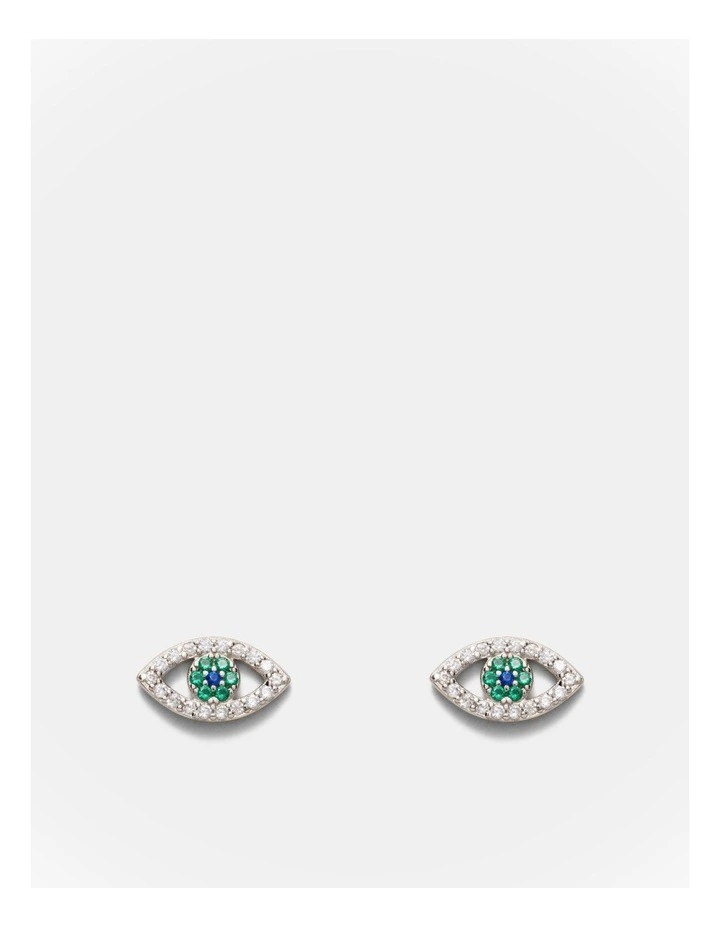 Evil Eye Stud Earrings in Silver image 1