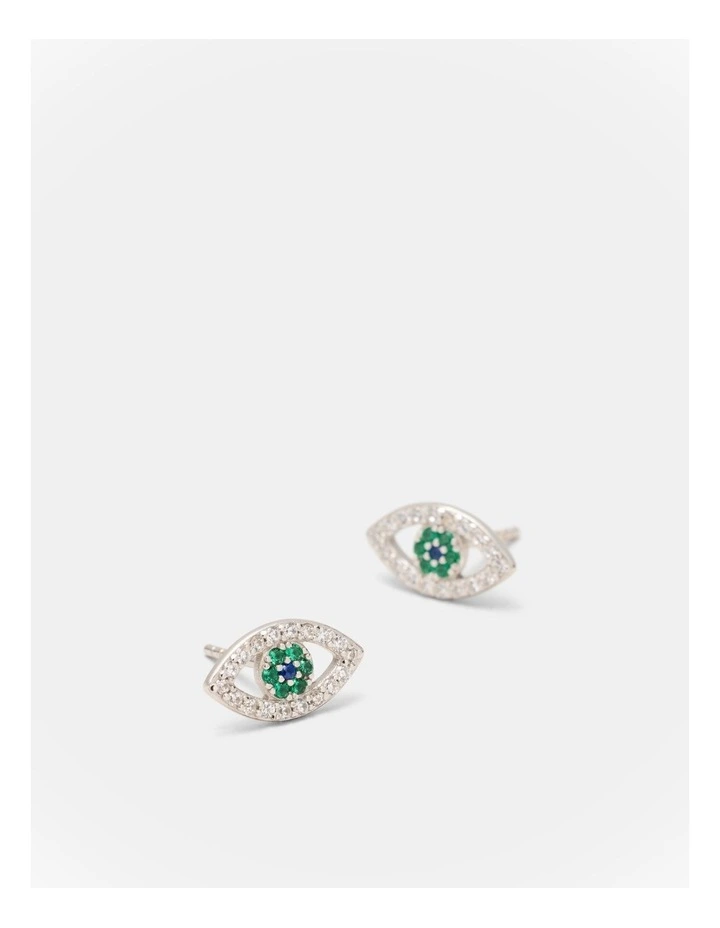 Evil Eye Stud Earrings in Silver image 3