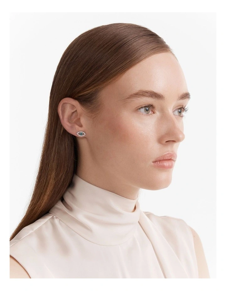 Evil Eye Stud Earrings in Silver image 4