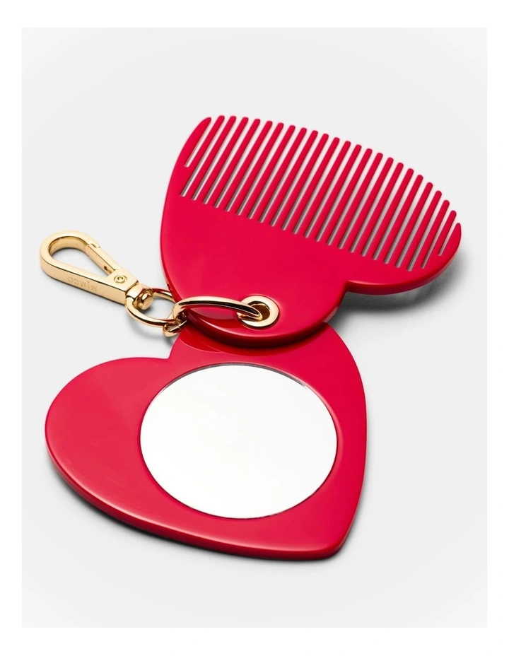 Heart Hair Comb Mirror Key Chain in Lipstick Red image 3