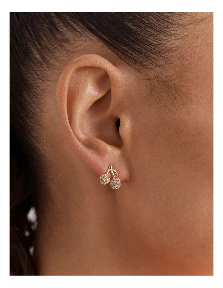 Cherry On Stud Earrings in Gold image 2