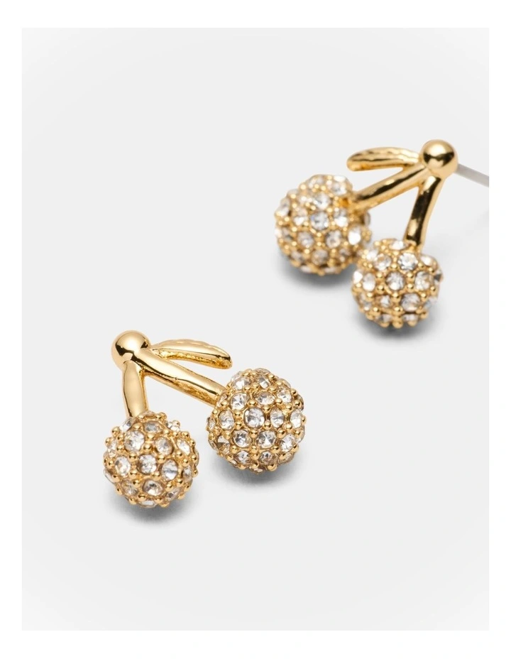 Cherry On Stud Earrings in Gold image 3