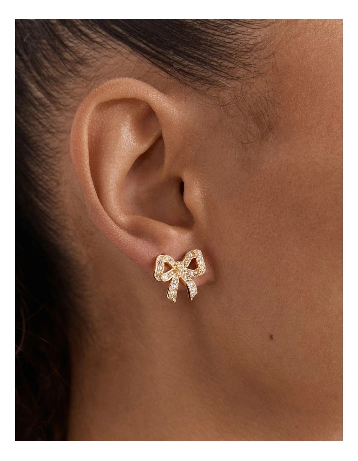 Tie A Bow Stud Earrings in Gold image 2