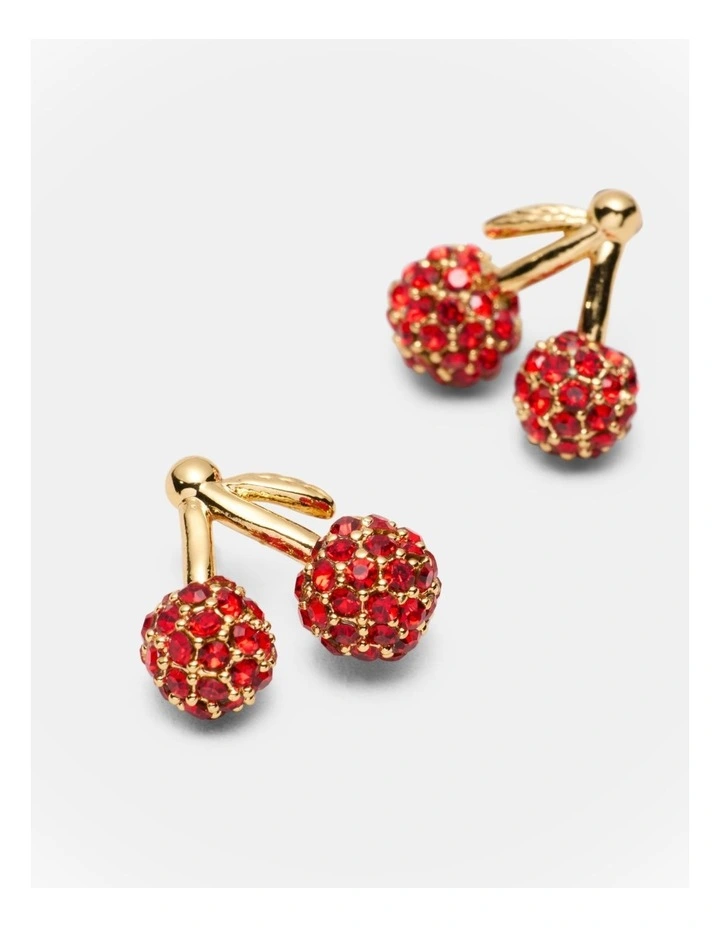Cherry On Stud Earrings in Lipstick Red image 3