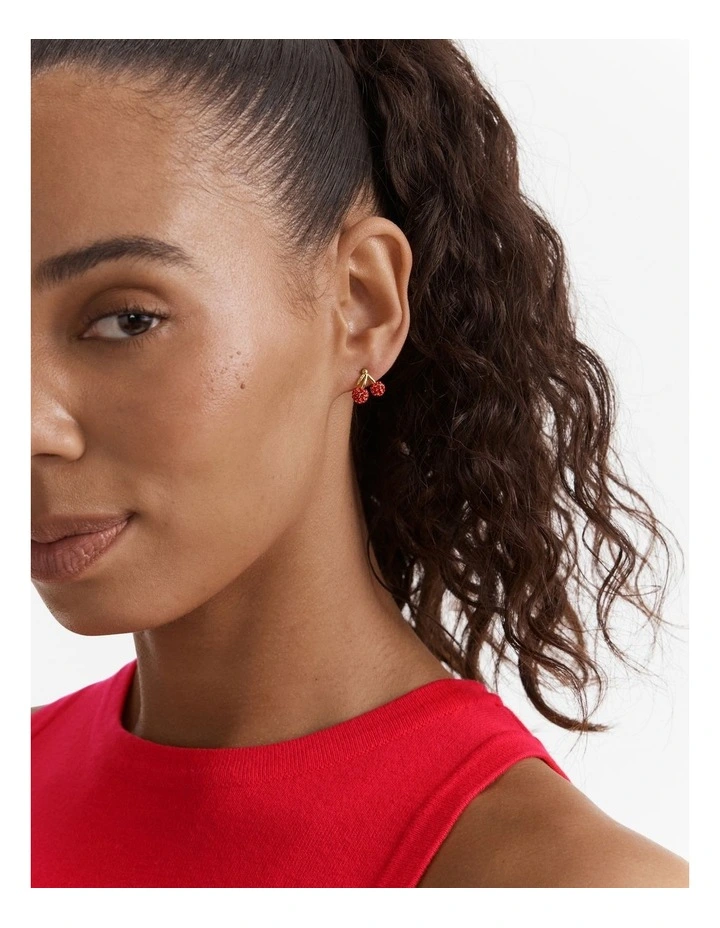 Cherry On Stud Earrings in Lipstick Red image 4