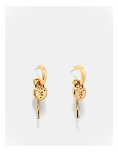 Lockette Charm Hoop Earrings in Gold