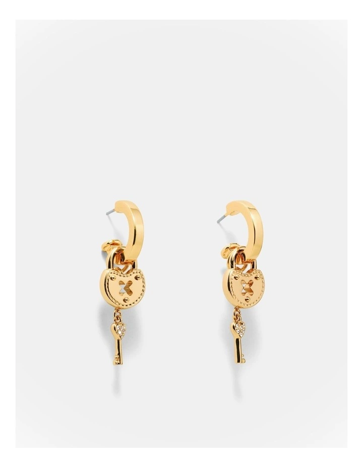 Lockette Charm Hoop Earrings in Gold image 1