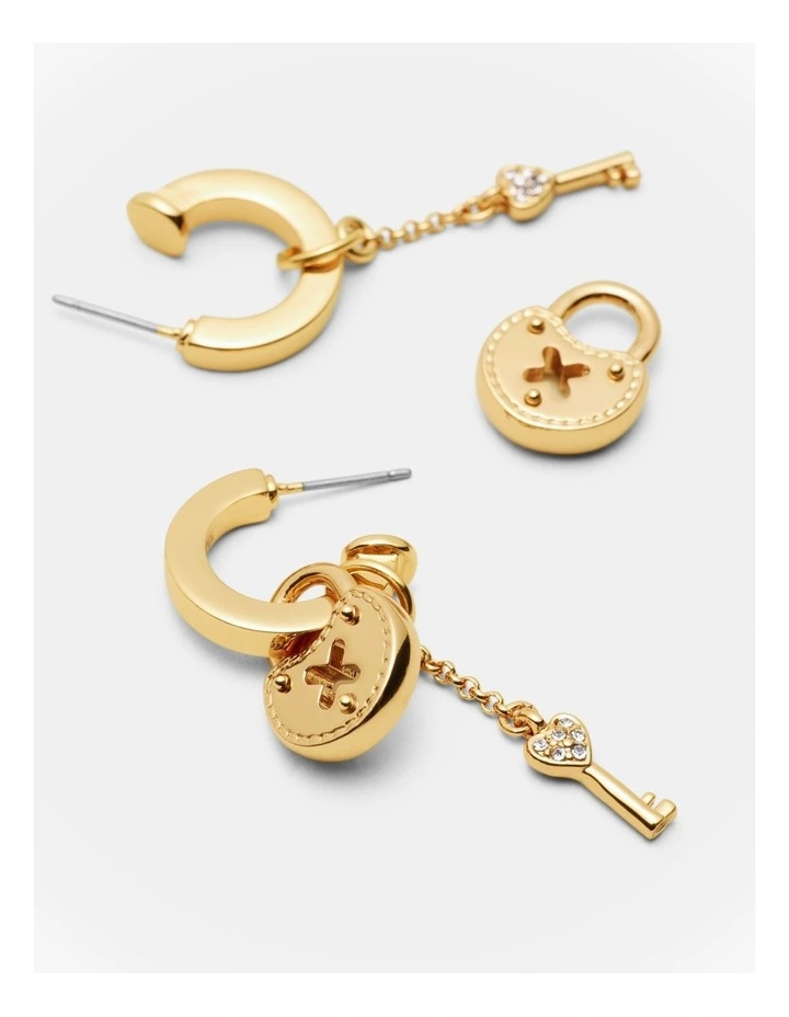 Lockette Charm Hoop Earrings in Gold image 3