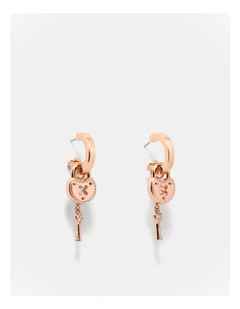Lockette Charm Hoop Earrings in Rose Gold