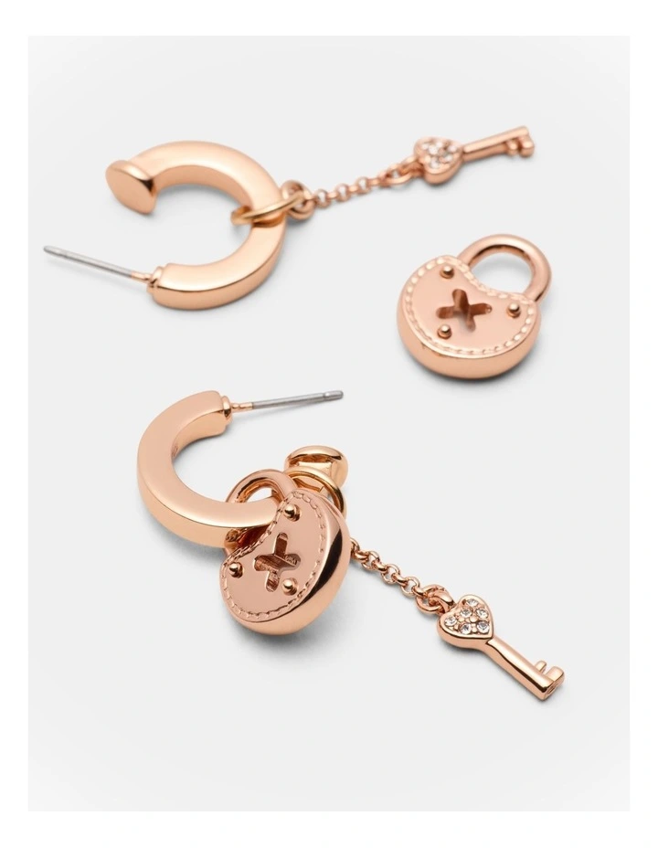 Lockette Charm Hoop Earrings in Rose Gold image 3