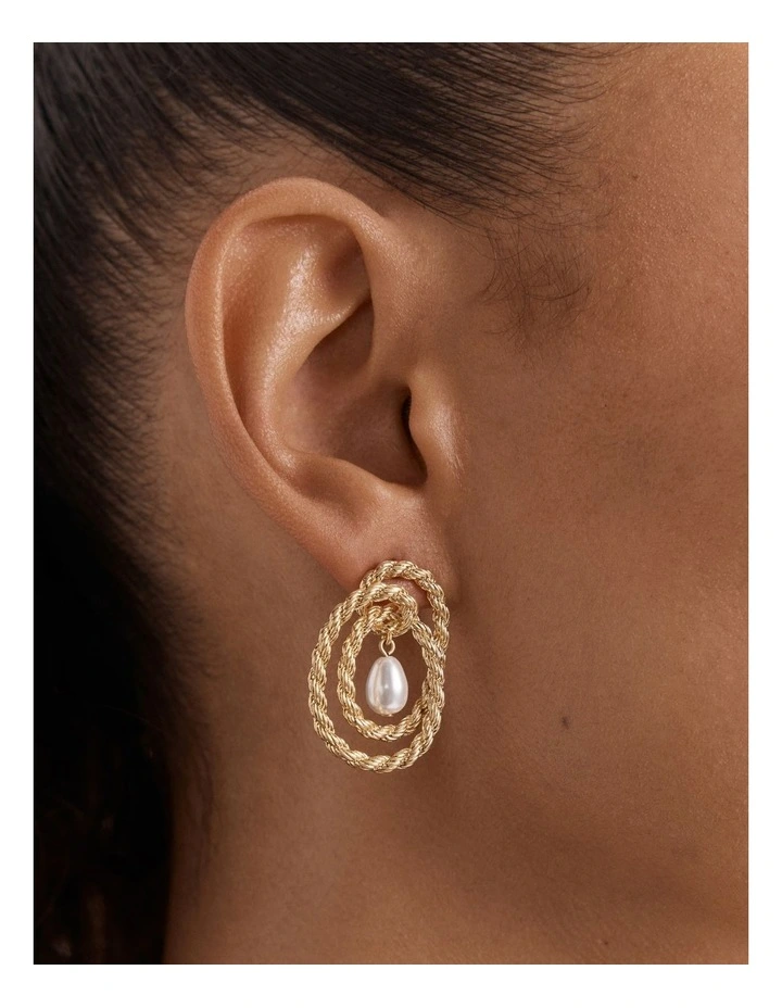 Twine Pearl Stud Earrings in Gold image 2