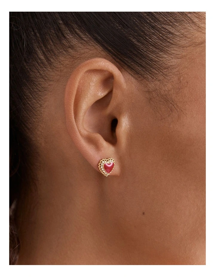 Lace Heart Stud Earrings in Lipstick Red image 2