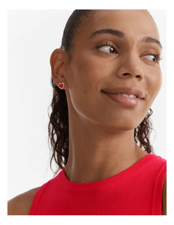 Lace Heart Stud Earrings in Lipstick Red image 4