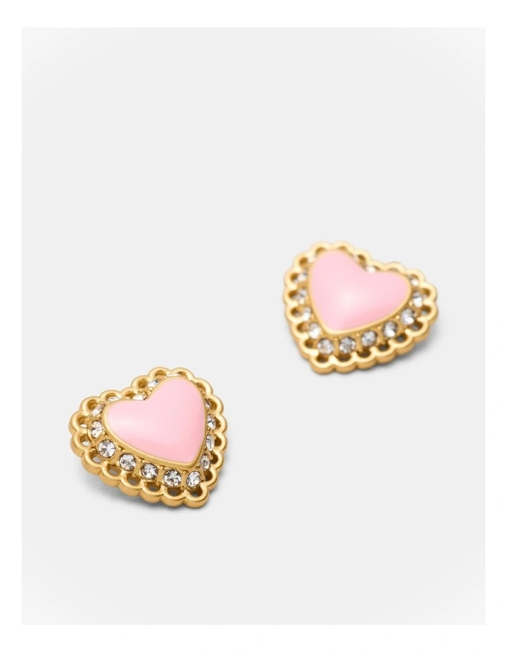 Lace Heart Stud Earrings in Ballet image 3