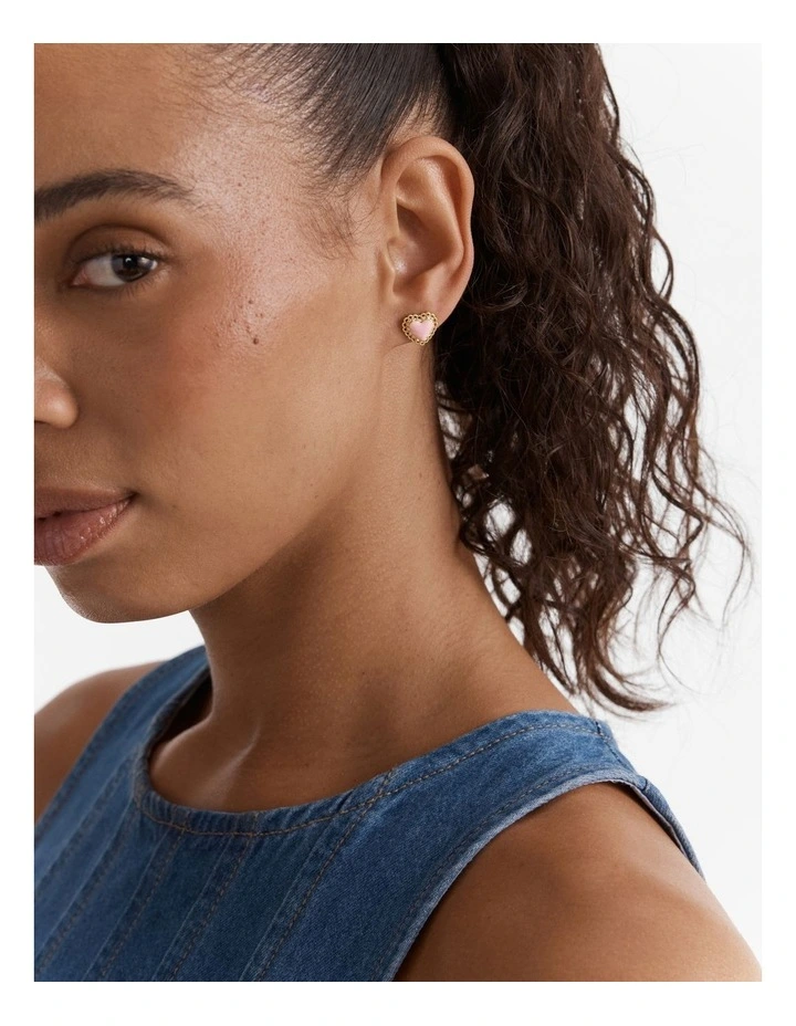 Lace Heart Stud Earrings in Ballet image 4