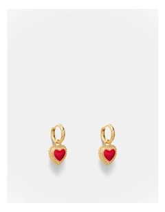 Lace Heart Hoop Earrings in Lipstick Red