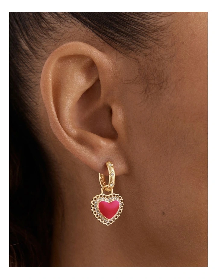 Lace Heart Hoop Earrings in Lipstick Red image 2