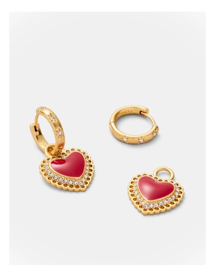 Lace Heart Hoop Earrings in Lipstick Red image 3