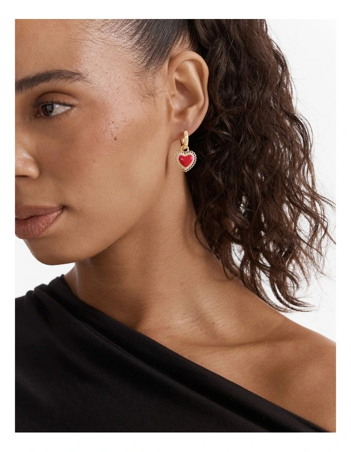 Lace Heart Hoop Earrings in Lipstick Red image 4