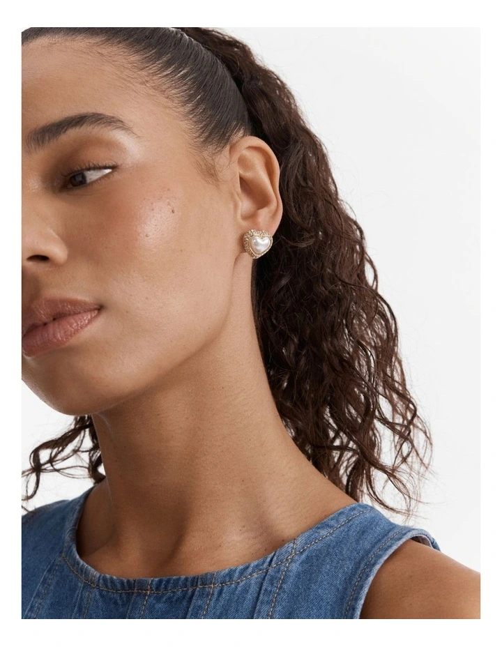 Relic Heart Stud Earrings in Pearl image 4